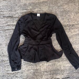 Elegant Black Peplum Wrap Blouse - Brand Unspecified